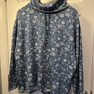 Chaps blue and white floral cowl neck sweatshirt